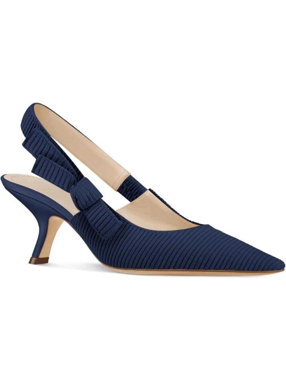 Women's Navy Slingback Kitten Heels Closed Pointed Toe Bowknot Knitted Slip On